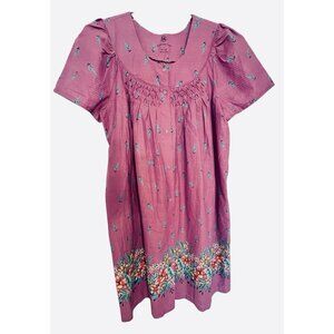 GS Seersucker Women's Housedress Size L Housecoat Robe Purple Floral Smocked